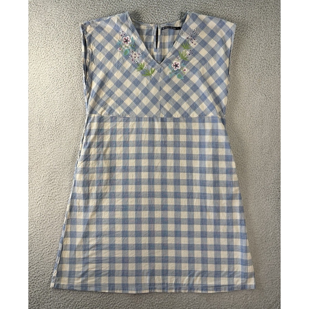 Gudrun Sjoden Dress Womens Large Embroidered Gingham Organic Cotton Pockets